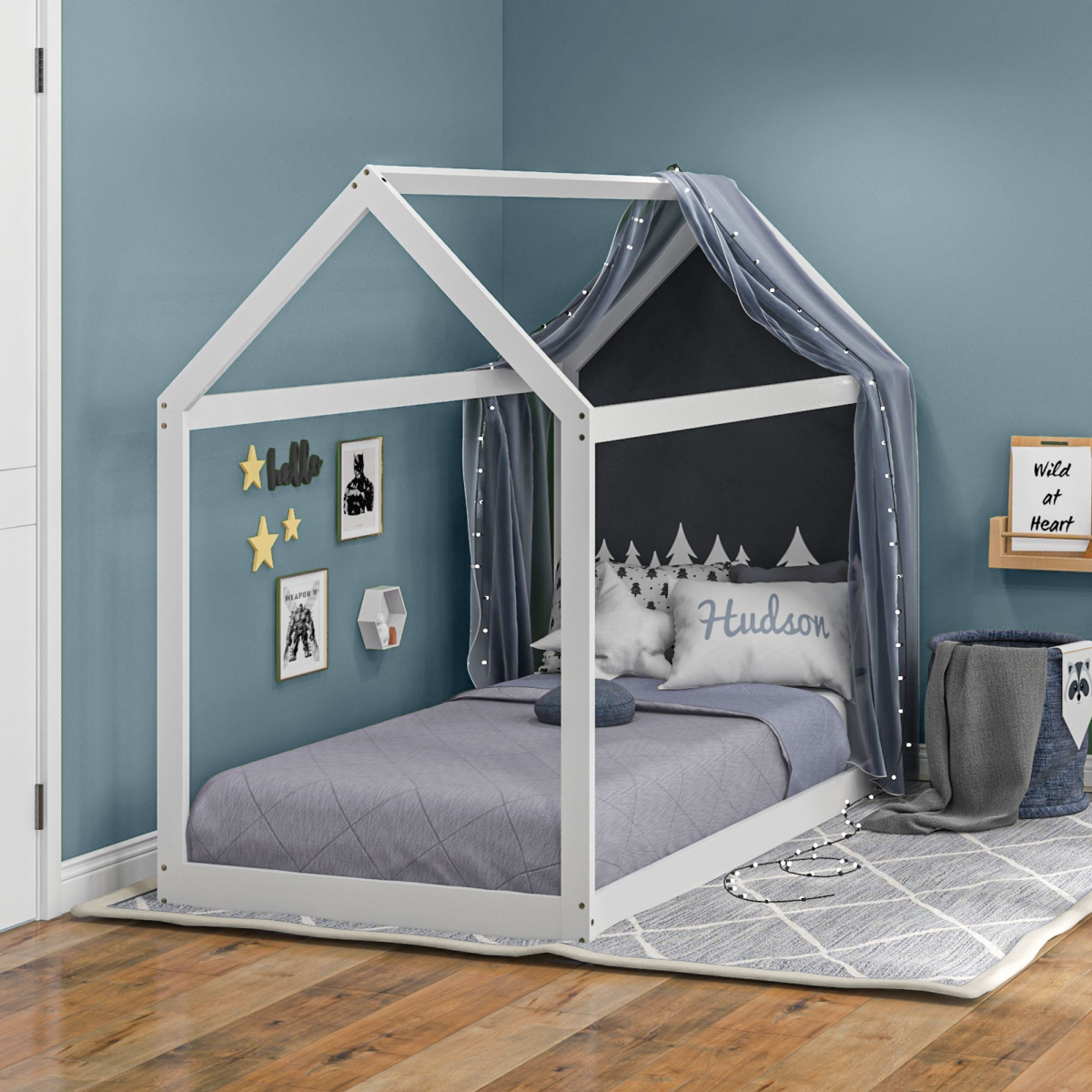 HOMCOM Wooden Single Bed Frame with Tree House Style