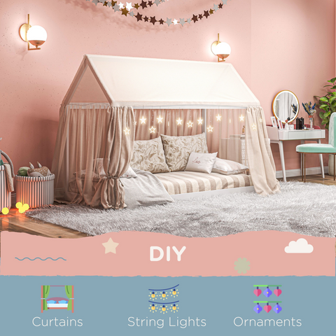 HOMCOM Wooden Single Bed Frame with Tree House Style
