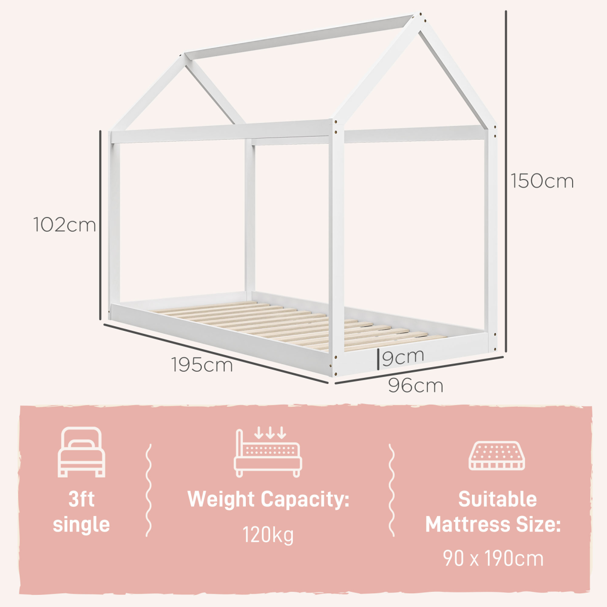 HOMCOM Wooden Single Bed Frame with Tree House Style