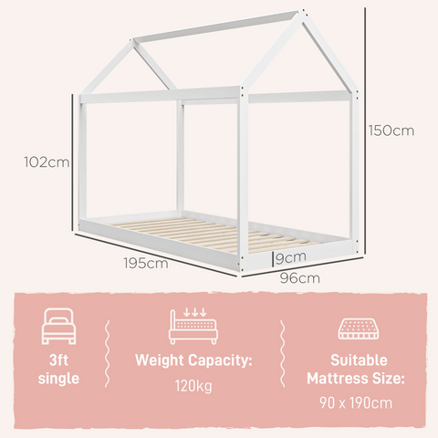 HOMCOM Wooden Single Bed Frame with Tree House Style