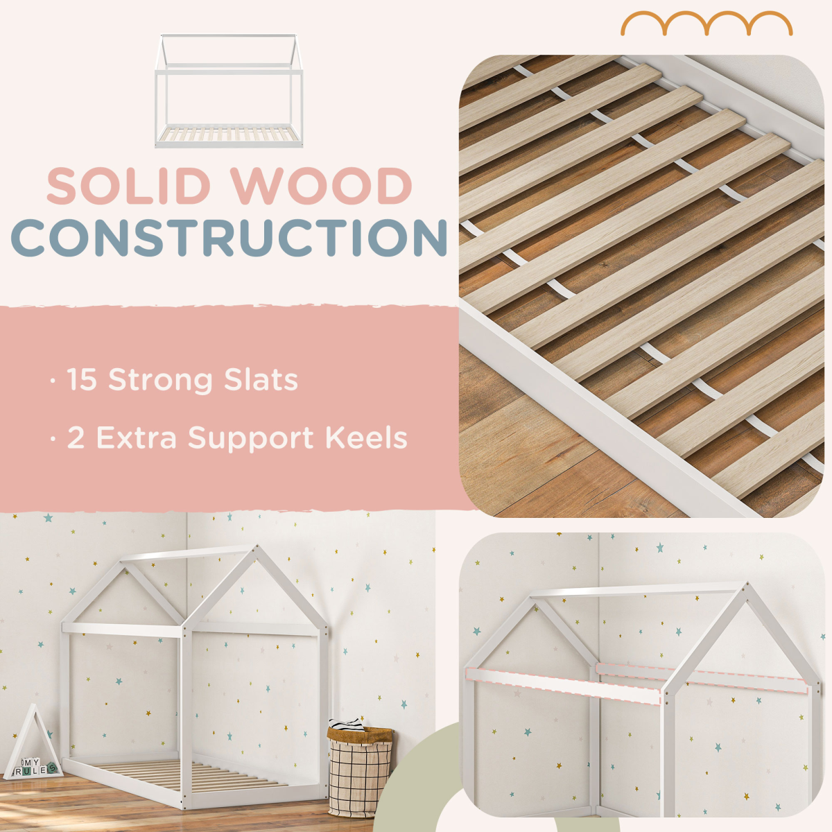 HOMCOM Wooden Single Bed Frame with Tree House Style