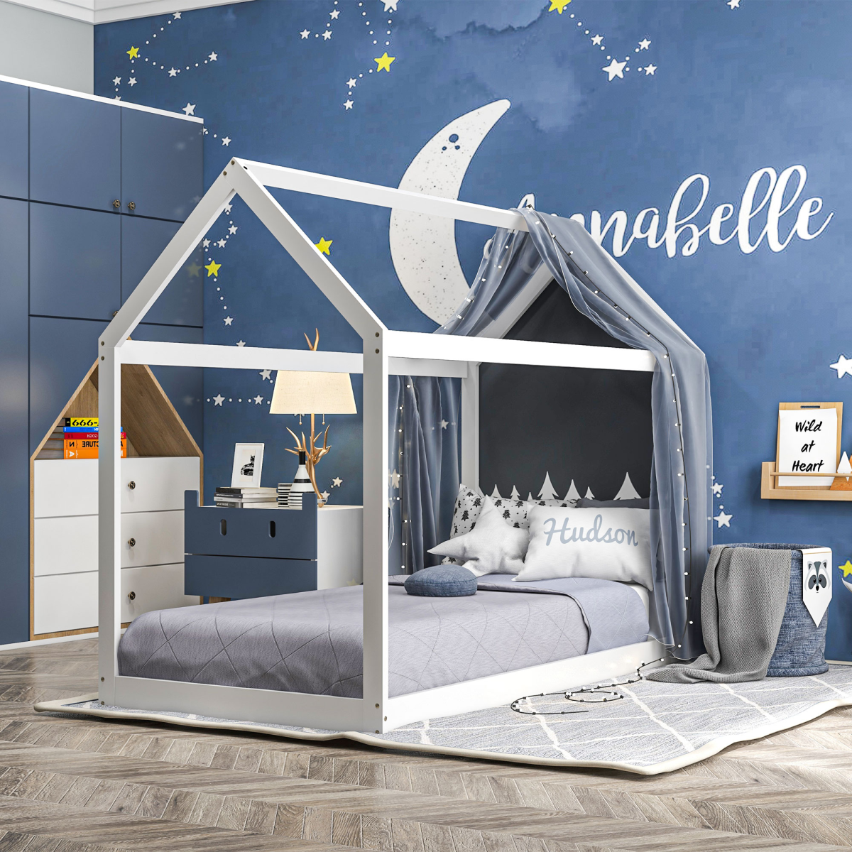 HOMCOM Wooden Single Bed Frame with Tree House Style