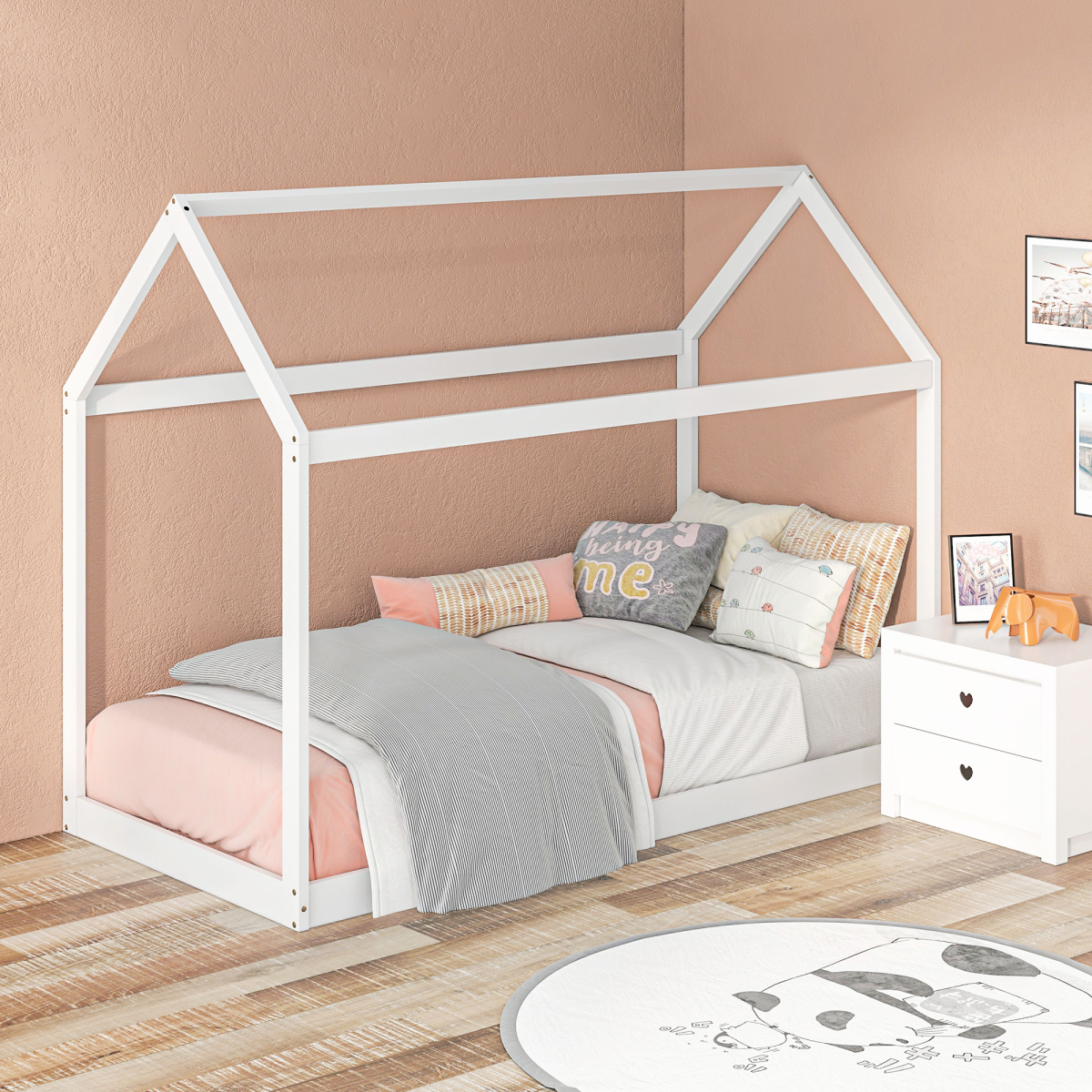 HOMCOM Wooden Single Bed Frame with Tree House Style