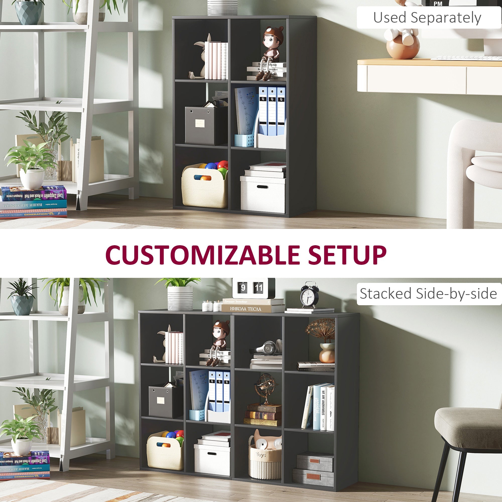 HOMCOM 6-Cube Bookshelf, Display Shelving Unit for Home Office, Black