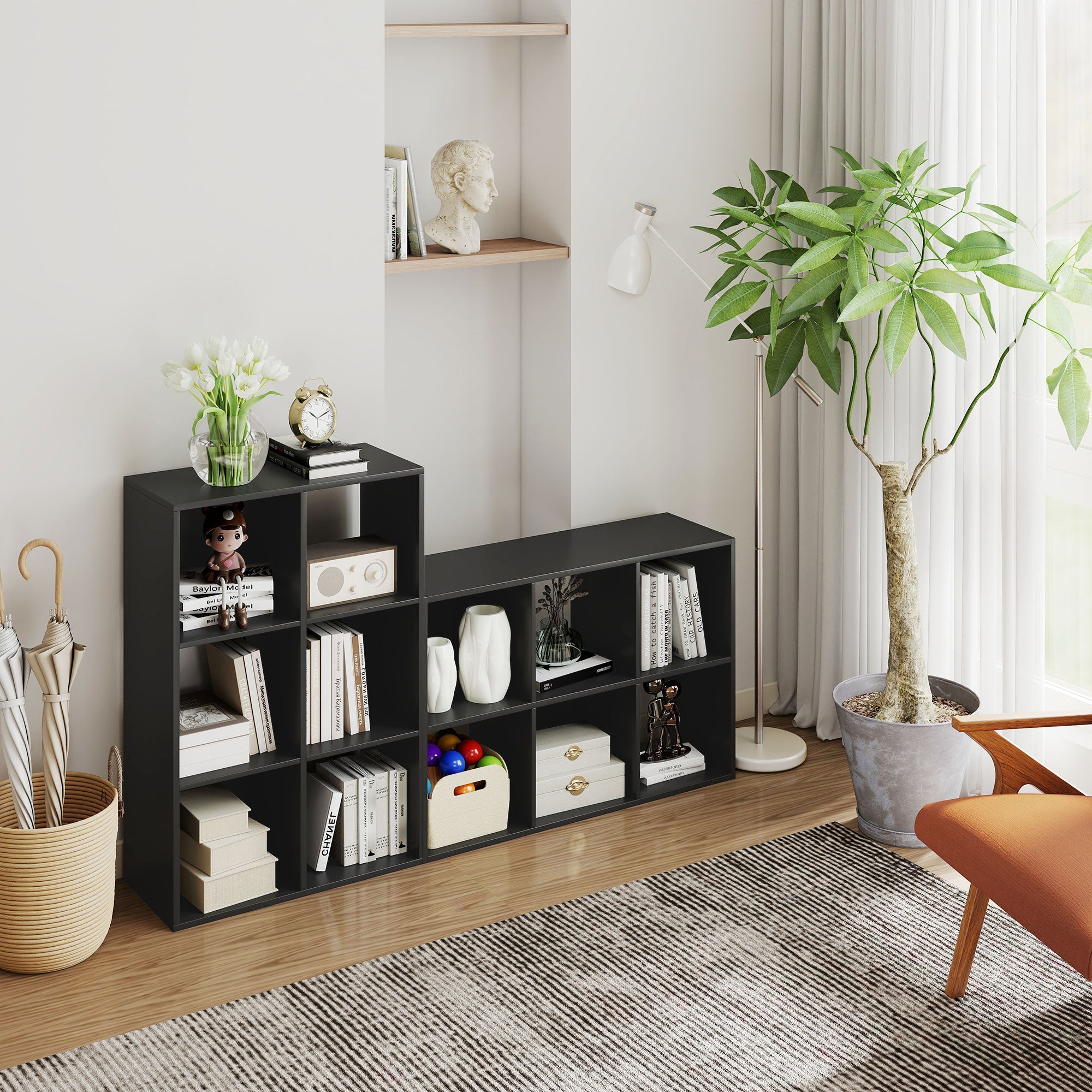 HOMCOM 6-Cube Bookshelf, Display Shelving Unit for Home Office, Black