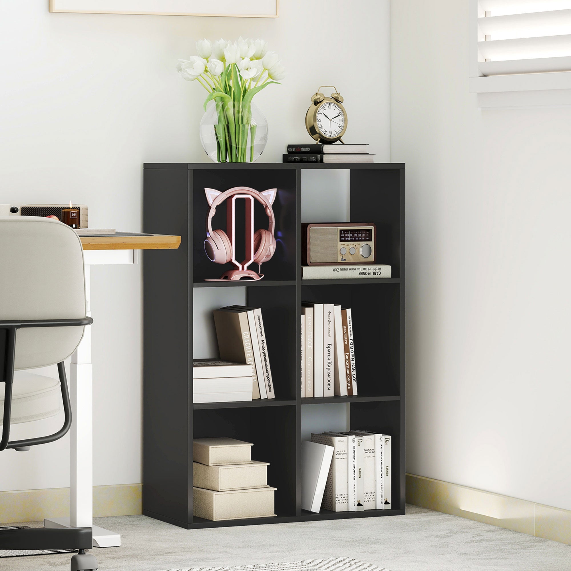 HOMCOM 6-Cube Bookshelf, Display Shelving Unit for Home Office, Black