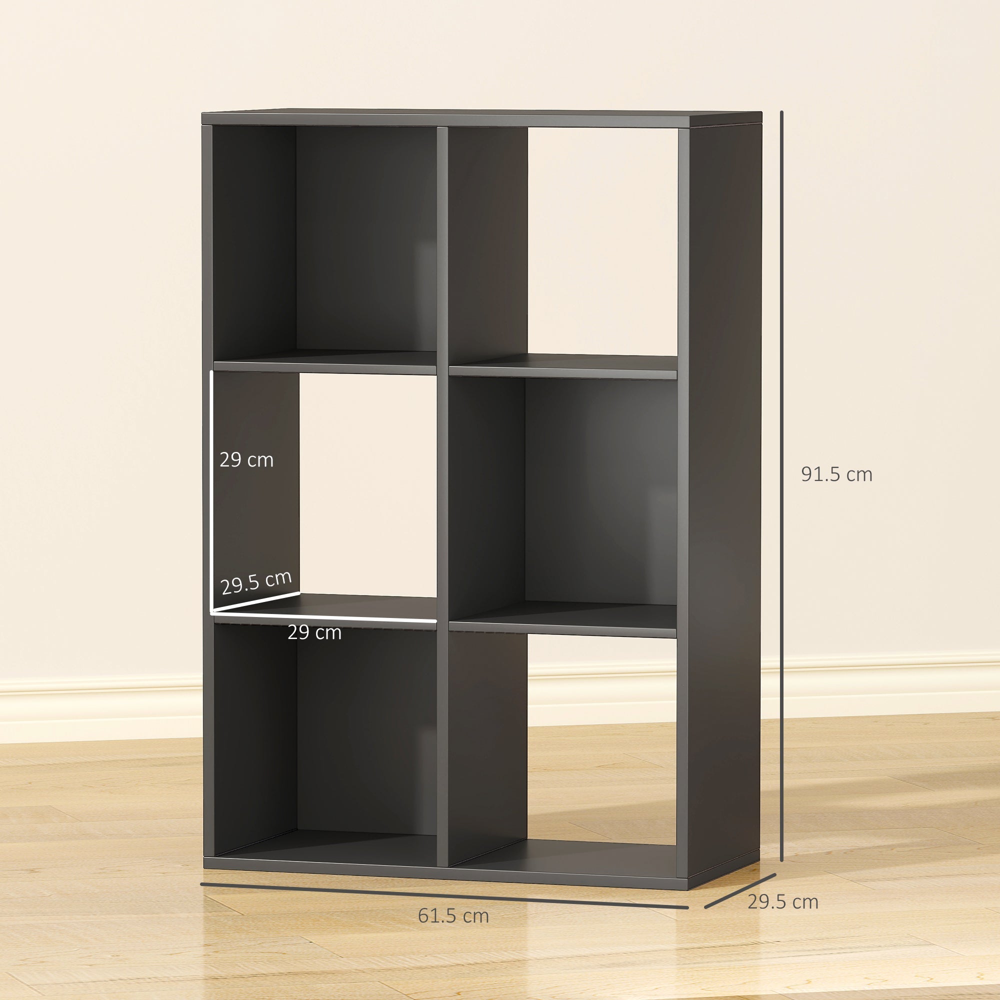 HOMCOM 6-Cube Bookshelf, Display Shelving Unit for Home Office, Black