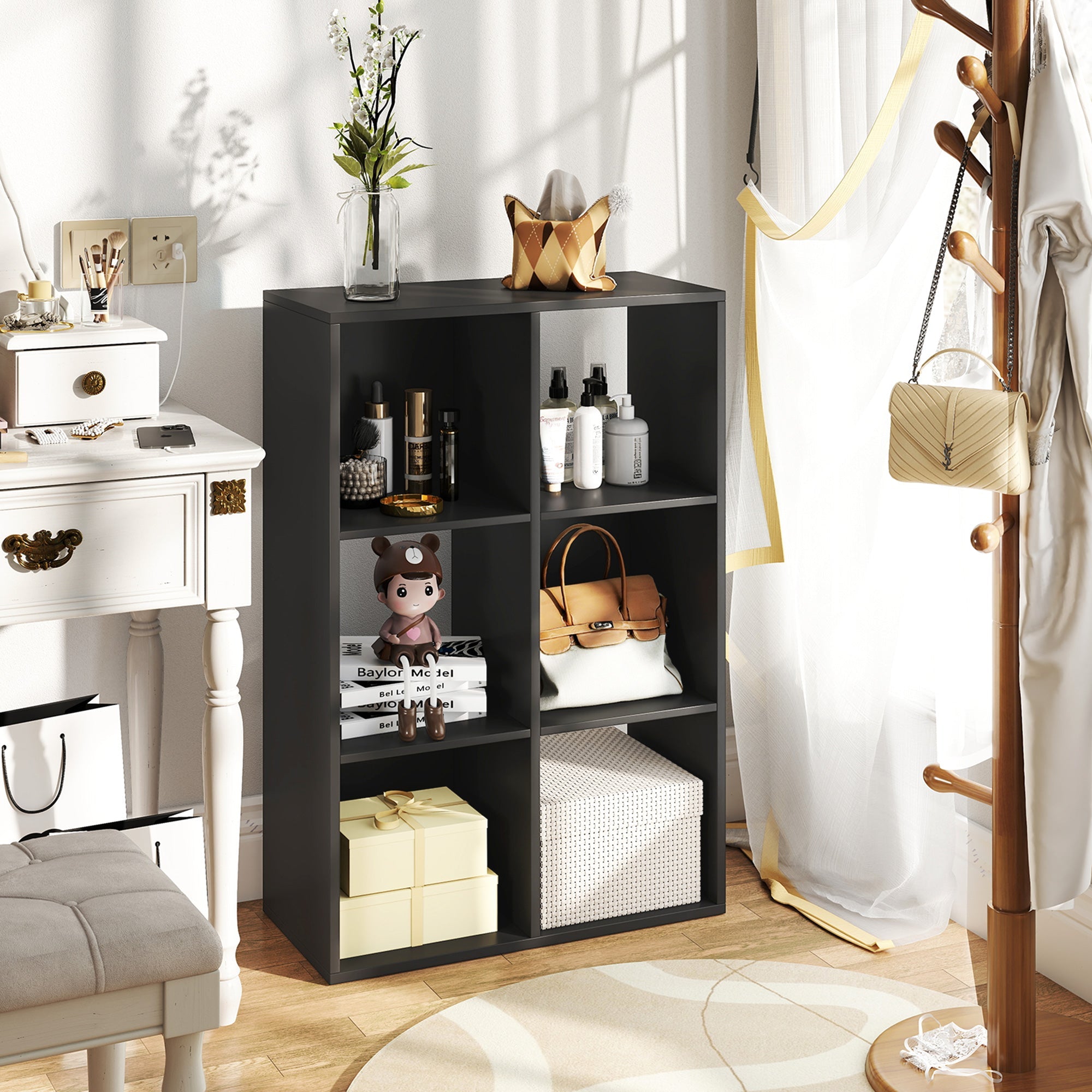 HOMCOM 6-Cube Bookshelf, Display Shelving Unit for Home Office, Black