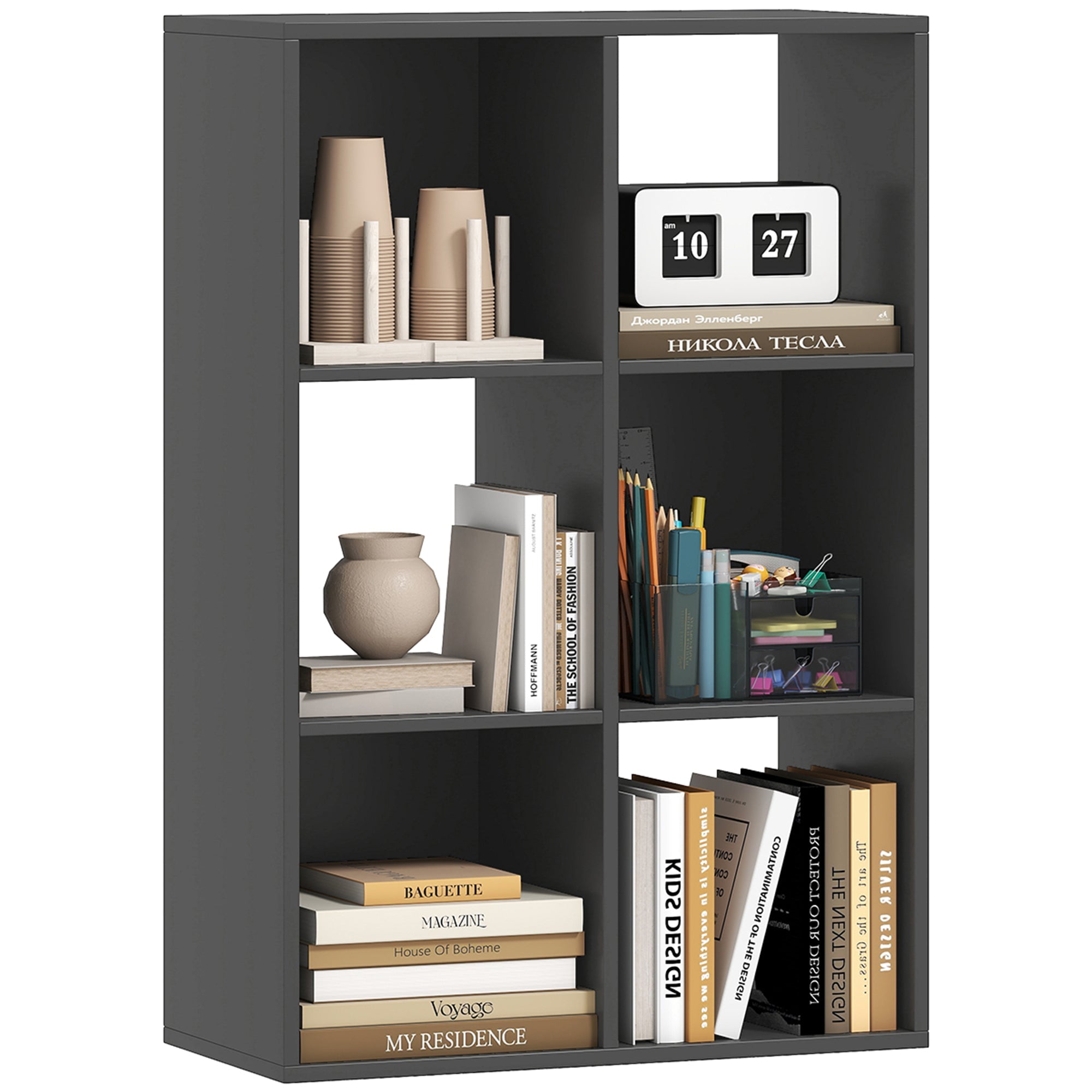 HOMCOM 6-Cube Bookshelf, Display Shelving Unit for Home Office, Black
