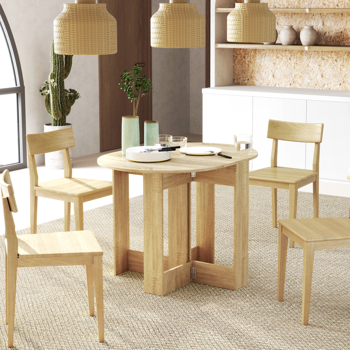 HOMCOM Folding Dining Table Foldable Drop Leaf Dinner Table for Kitchen