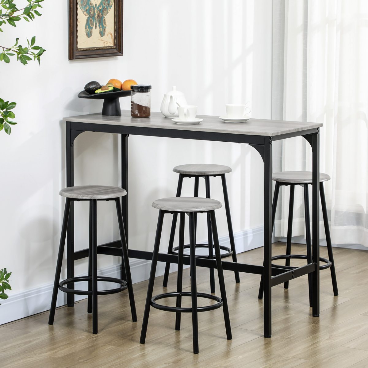 HOMCOM 5 Piece Bar Table and Stools Set with Metal Frame