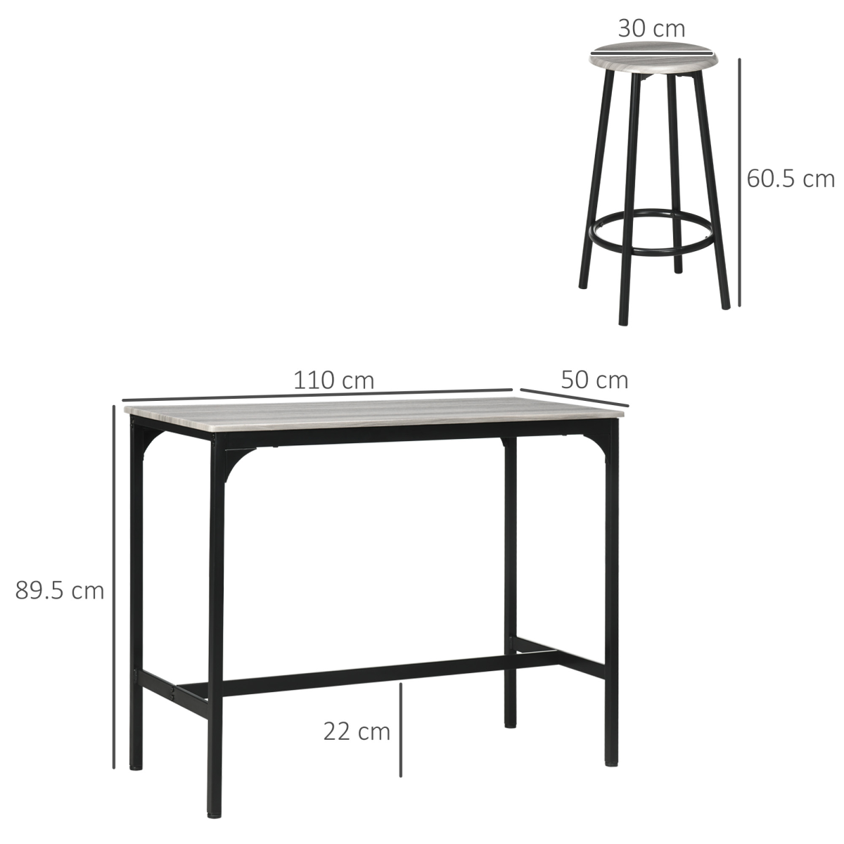 HOMCOM 5 Piece Bar Table and Stools Set with Metal Frame