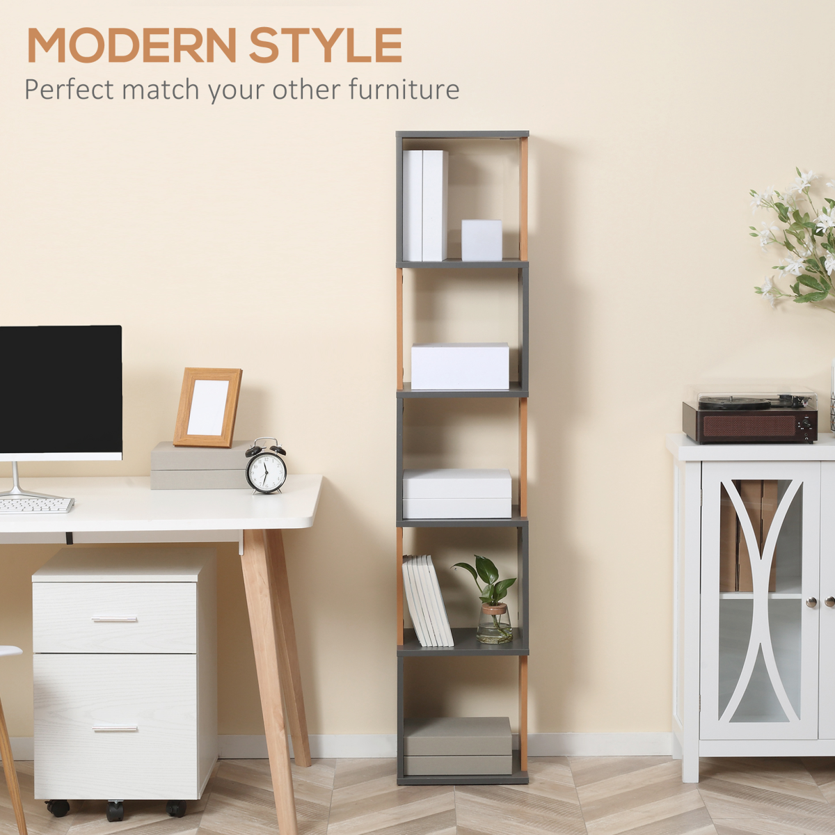 HOMCOM 5-Tier Bookshelf Freestanding Bookcase Storage Shelves