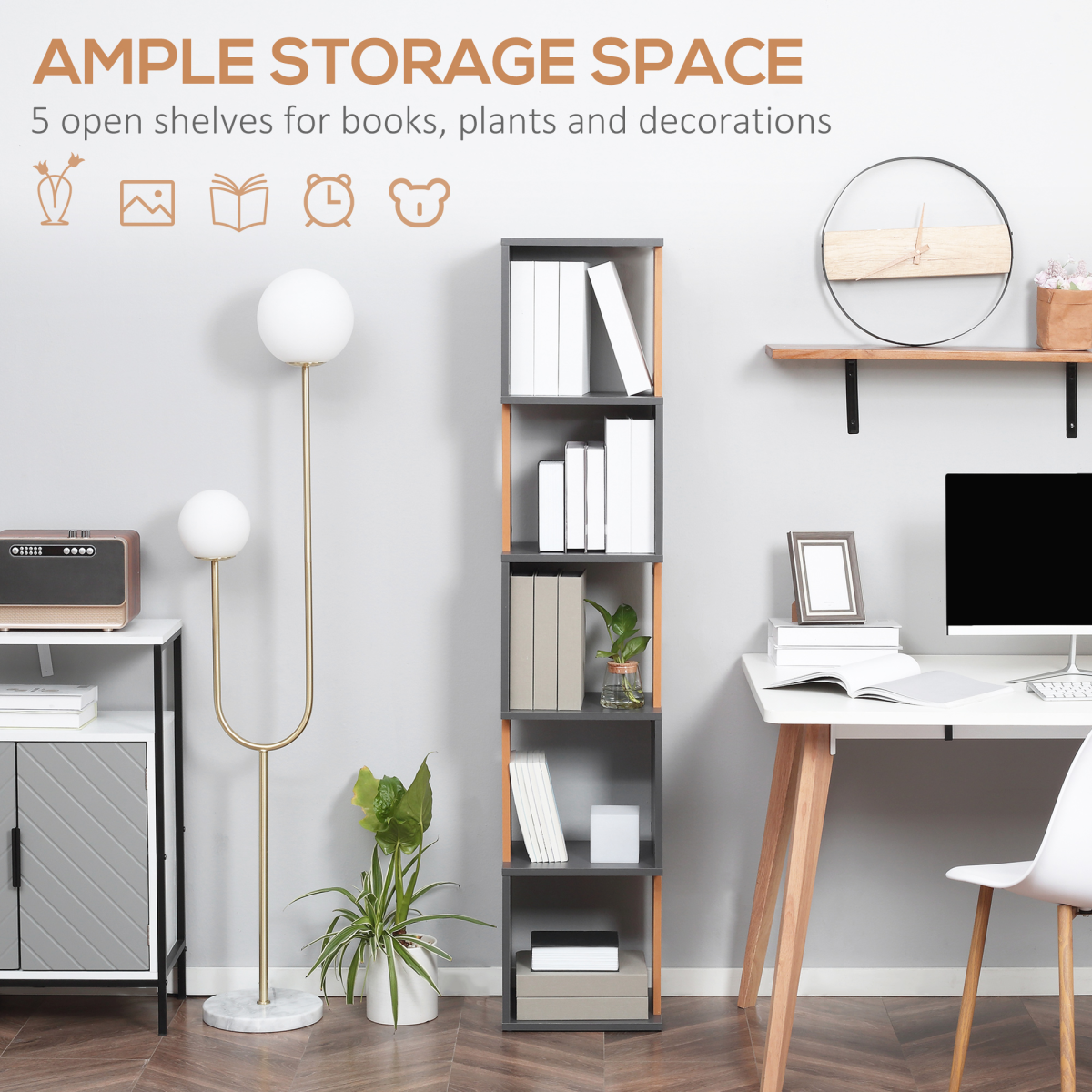 HOMCOM 5-Tier Bookshelf Freestanding Bookcase Storage Shelves