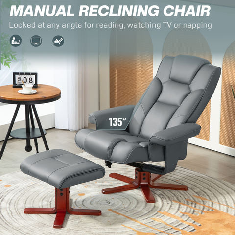HOMCOM Reclining Armchair with Footstool and Adjustable Backrest