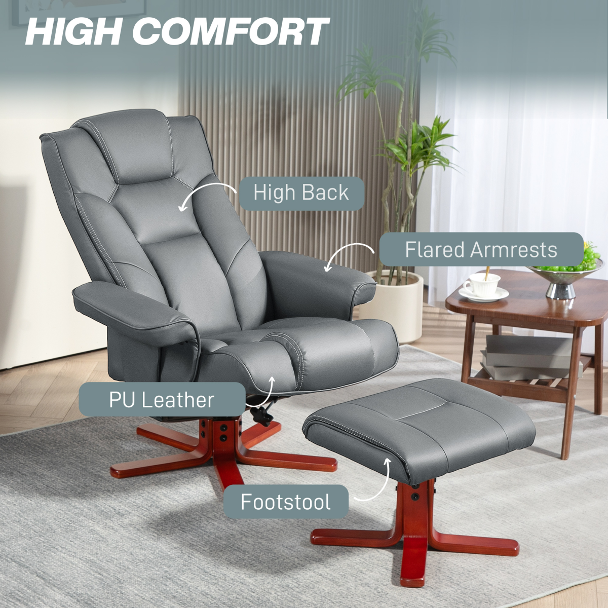 HOMCOM Reclining Armchair with Footstool and Adjustable Backrest