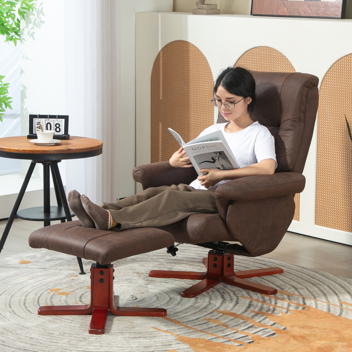 HOMCOM Recliner Chair with Footstool, Backrest Adjustable, Armchair