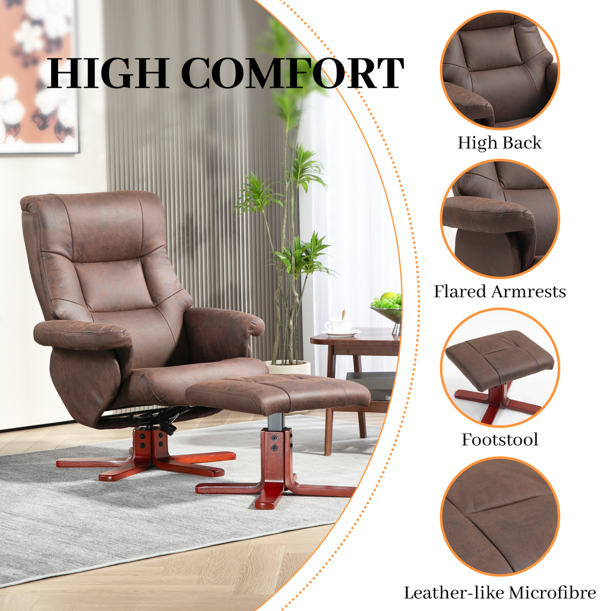HOMCOM Recliner Chair with Footstool, Backrest Adjustable, Armchair