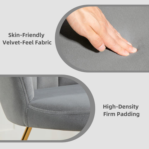 HOMCOM Accent Chair, Velvet Armchair with Lotus Backrest, Steel Legs