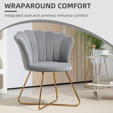 HOMCOM Accent Chair, Velvet Armchair with Lotus Backrest, Steel Legs