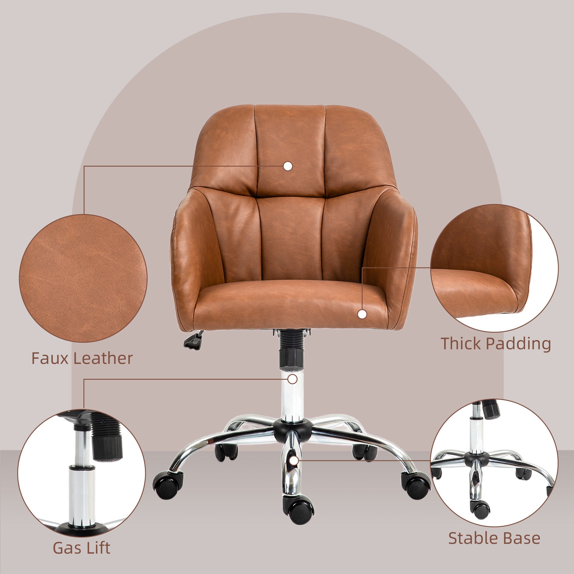 HOMCOM Computer Desk Chair with PU Leather, Swivel Wheels