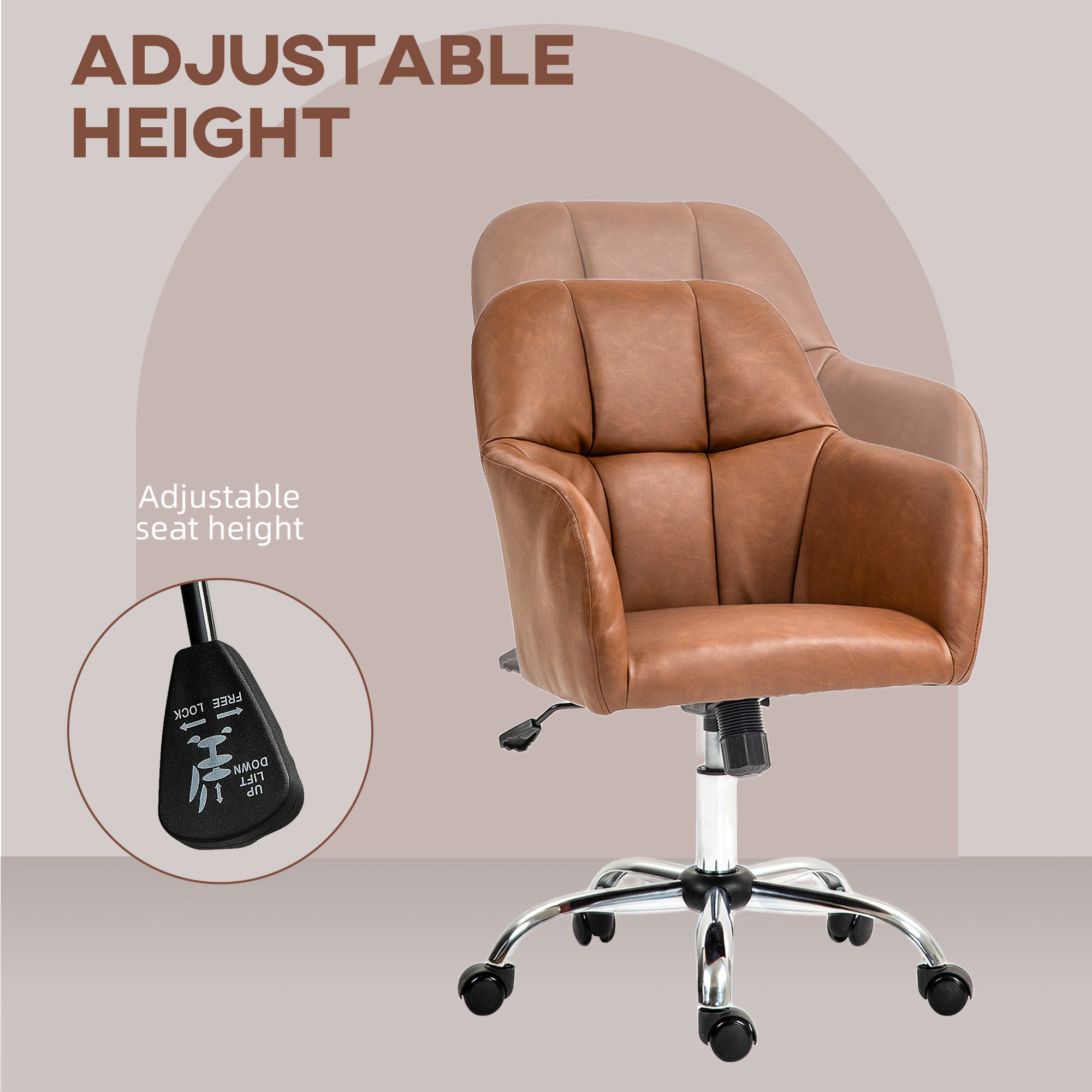 HOMCOM Computer Desk Chair with PU Leather, Swivel Wheels