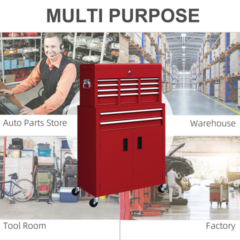HOMCOM Top Chest and Roller Cabinet Combo Metal Tool Cabinet on Wheels