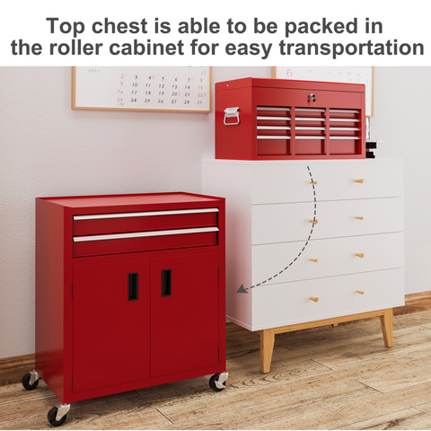 HOMCOM Top Chest and Roller Cabinet Combo Metal Tool Cabinet on Wheels