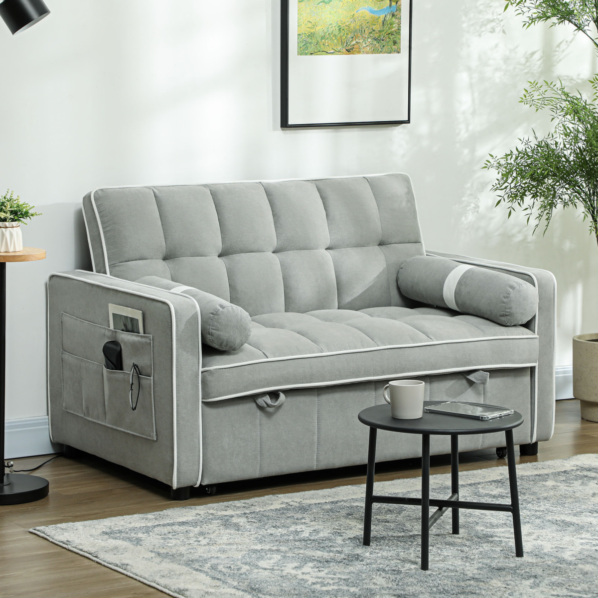 HOMCOM 2 Seater Pull Out Sofa Bed with Adjustable Backrest