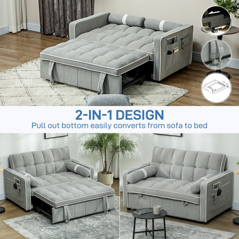 HOMCOM 2 Seater Pull Out Sofa Bed with Adjustable Backrest