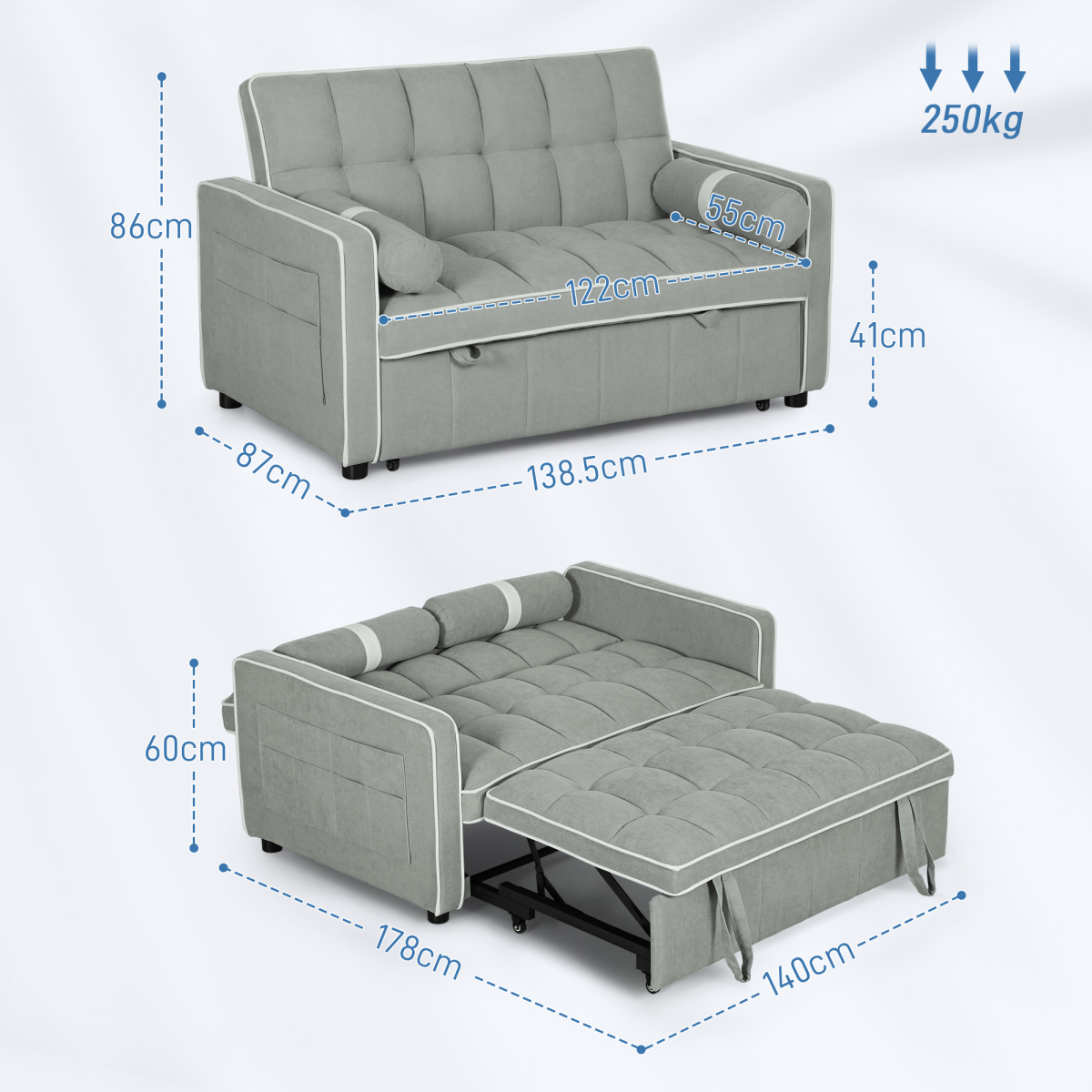 HOMCOM 2 Seater Pull Out Sofa Bed with Adjustable Backrest