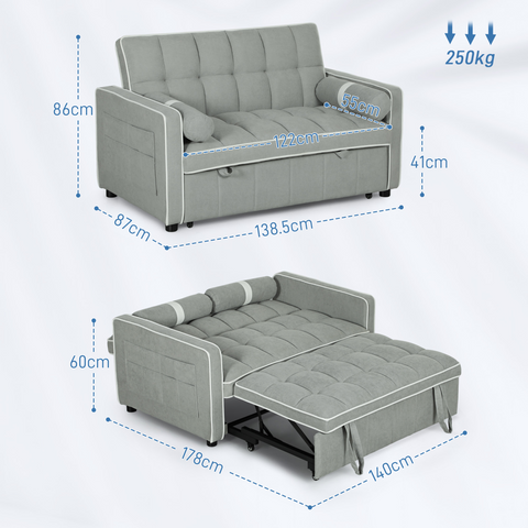 HOMCOM 2 Seater Pull Out Sofa Bed with Adjustable Backrest