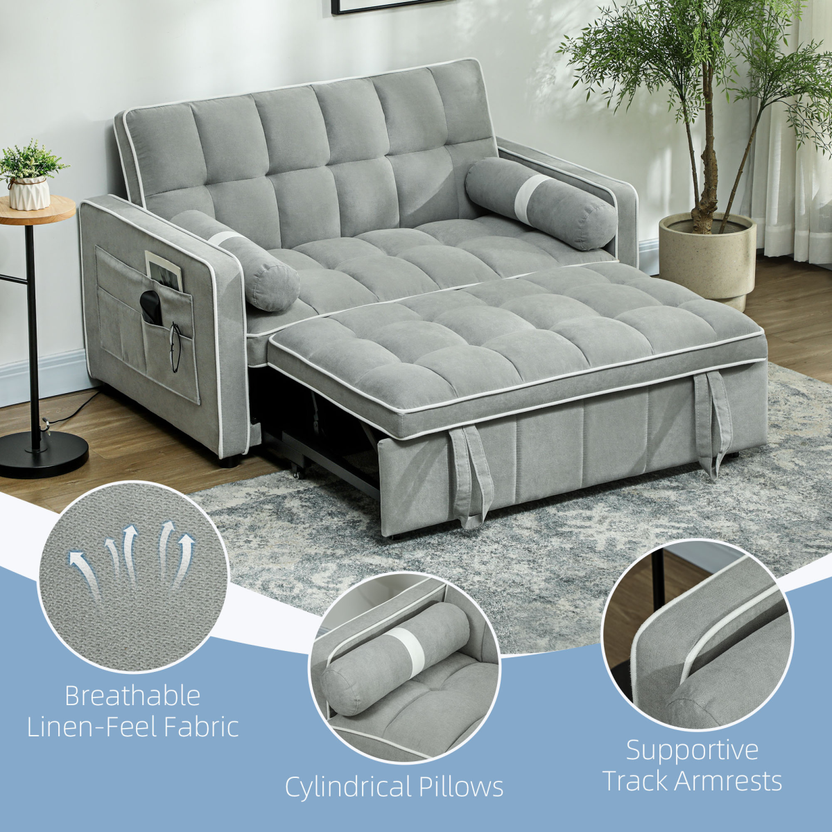 HOMCOM 2 Seater Pull Out Sofa Bed with Adjustable Backrest