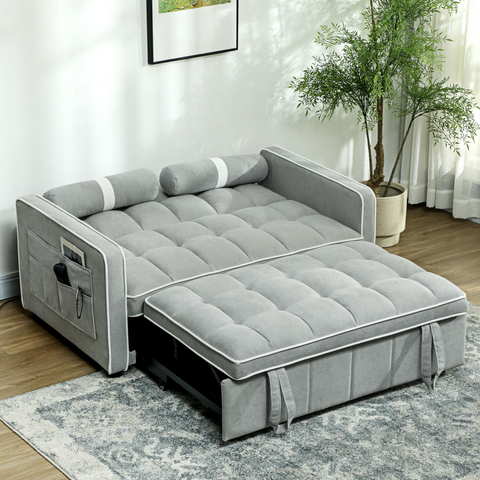 HOMCOM 2 Seater Pull Out Sofa Bed with Adjustable Backrest