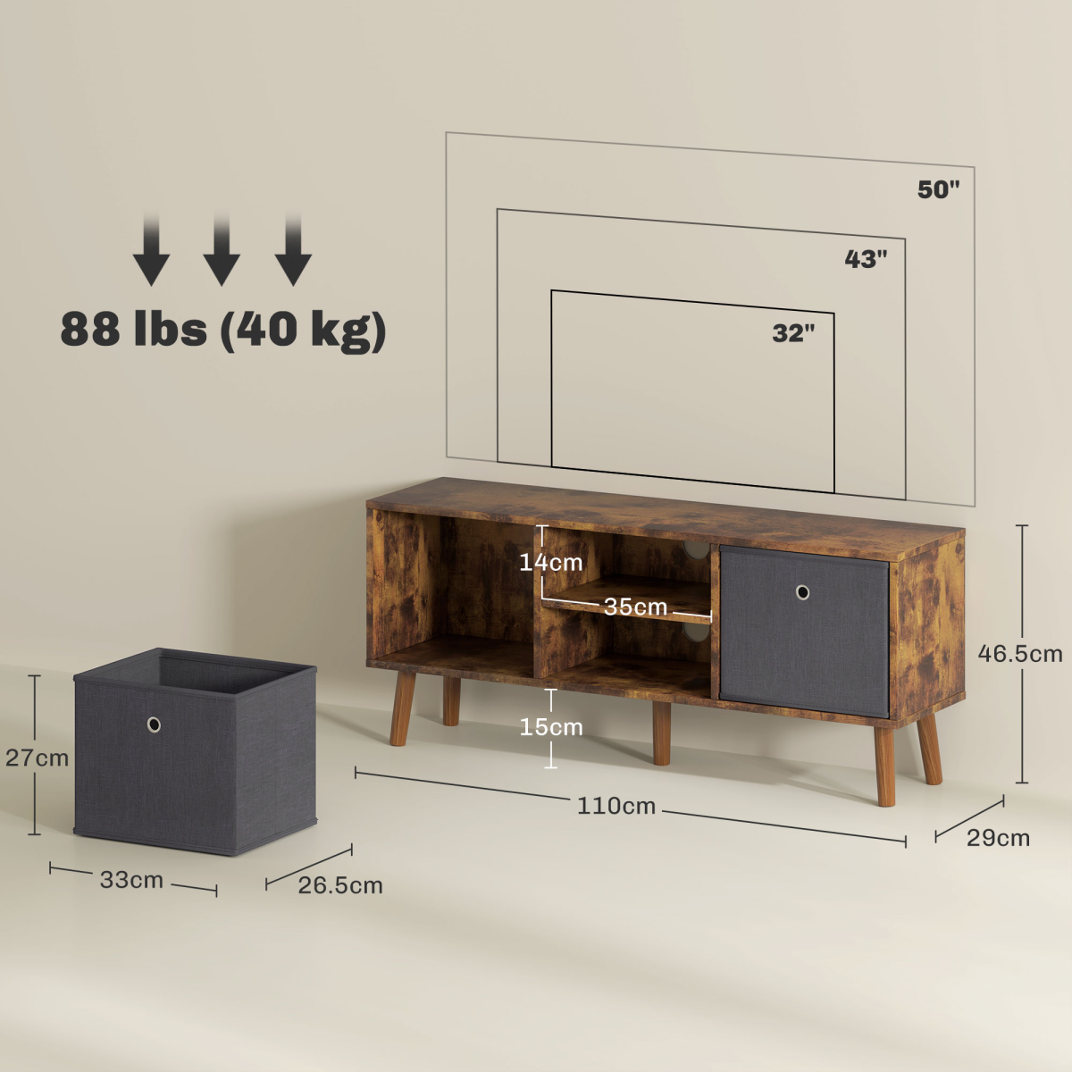 HOMCOM Modern TV Cabinet Stand w/ Shelves & Drawers, Bedroom
