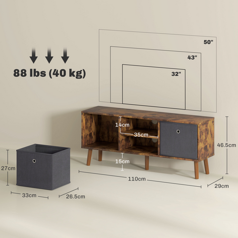 HOMCOM Modern TV Cabinet Stand w/ Shelves & Drawers, Bedroom
