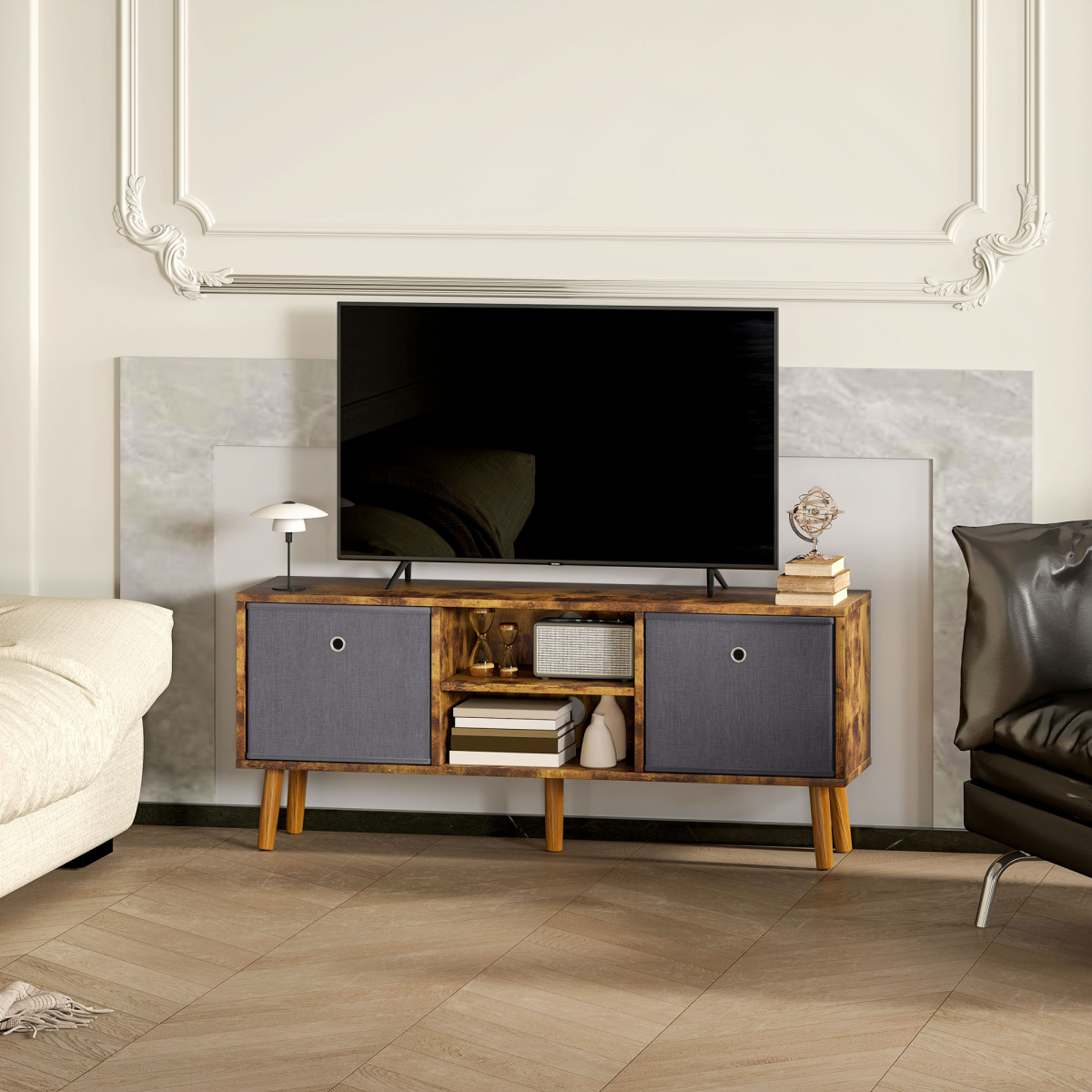 HOMCOM Modern TV Cabinet Stand w/ Shelves & Drawers, Bedroom