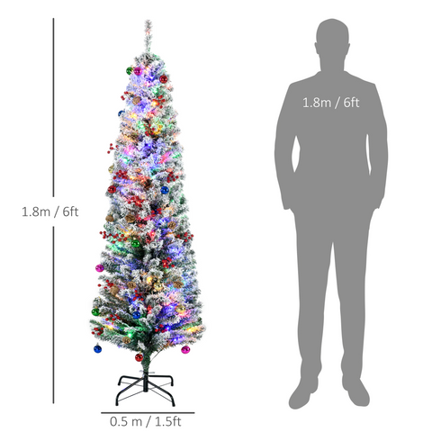 HOMCOM 6' Artificial Christmas Tree with Flocked Tips, LED Lights, Decoration
