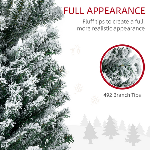 HOMCOM 6' Artificial Christmas Tree with Flocked Tips, LED Lights, Decoration