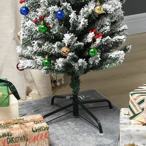 HOMCOM 6' Artificial Christmas Tree with Flocked Tips, LED Lights, Decoration