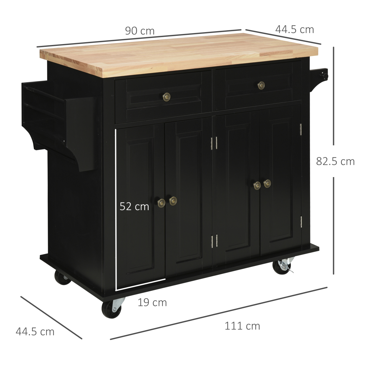 HOMCOM Rolling Kitchen Island Cart with Rubber Wood Top
