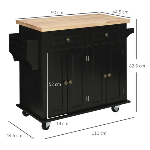 HOMCOM Rolling Kitchen Island Cart with Rubber Wood Top