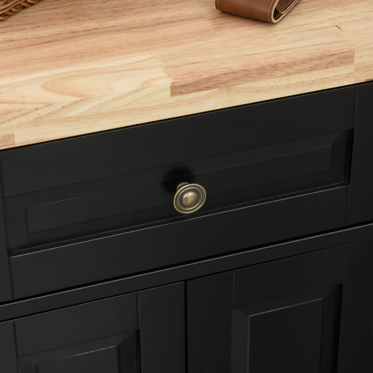 HOMCOM Rolling Kitchen Island Cart with Rubber Wood Top