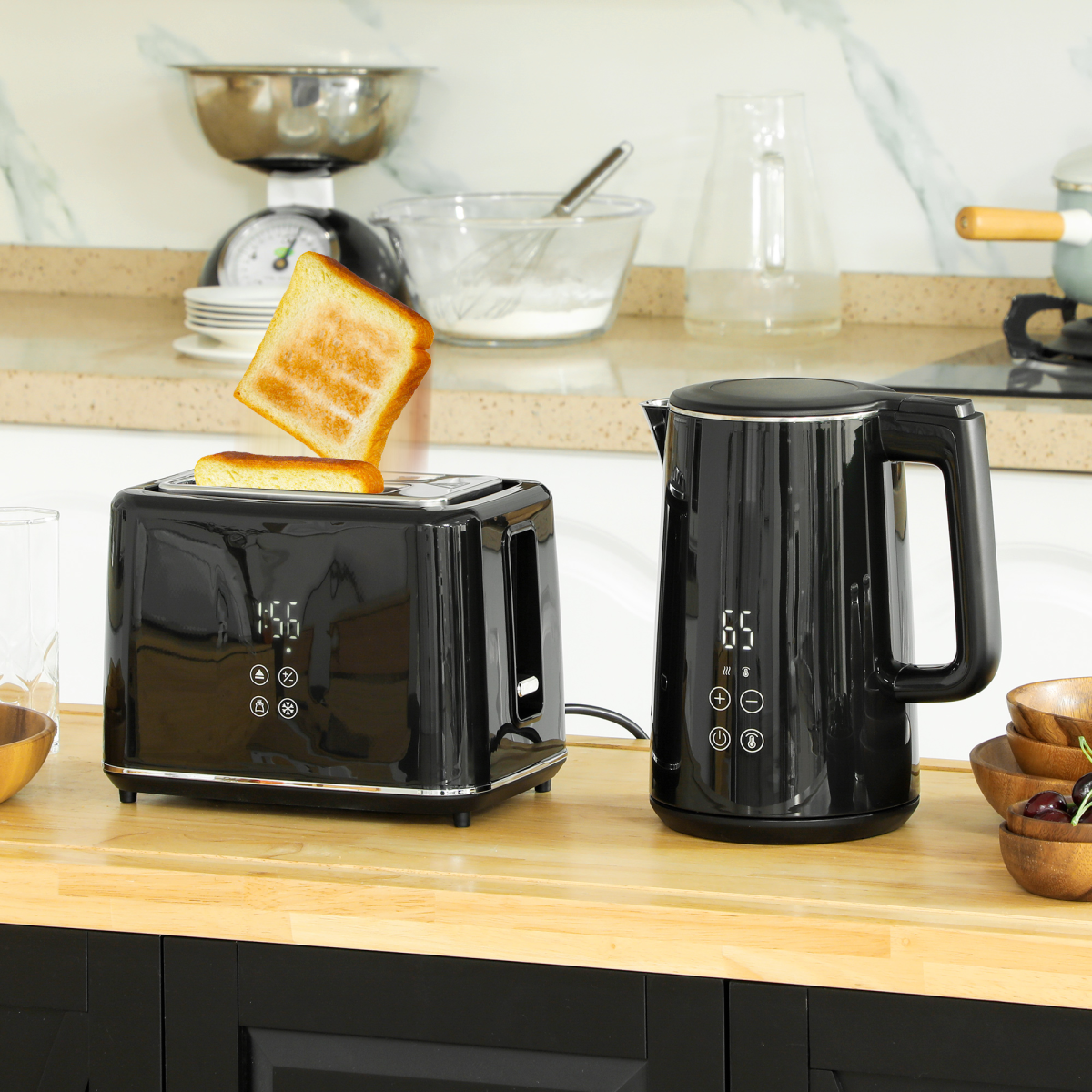 HOMCOM 1.5L 3000W Fast Boil Electric Kettle and 2 Slice Toaster Set