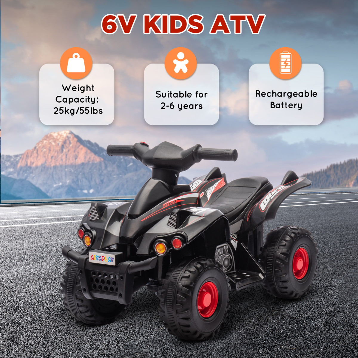 AIYAPLAY 6V Kids Electric Quad Bike with Music, Forward Function