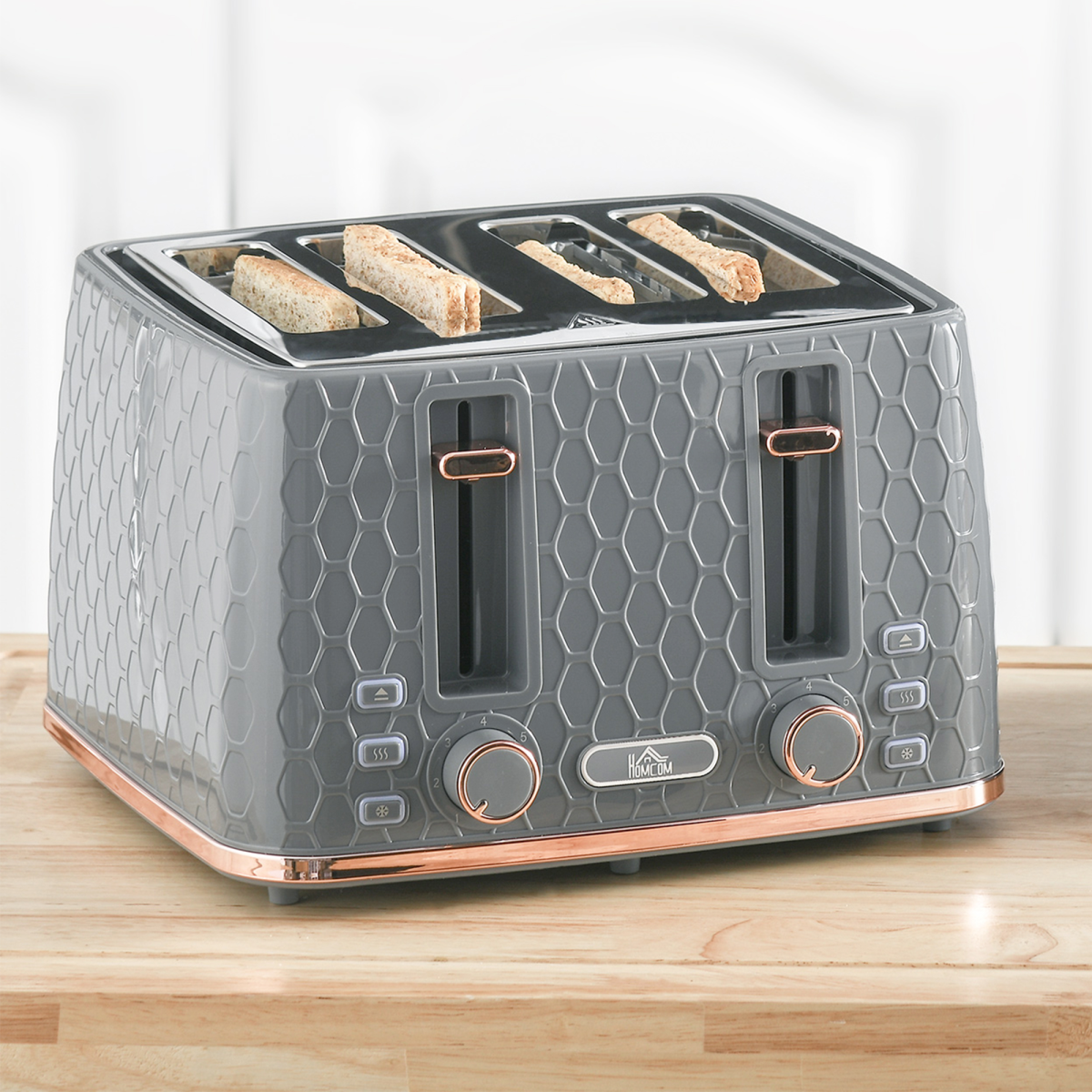 HOMCOM Toaster with 4 Slot, 7 Browning Levels, 1600W, Black Honeycomb
