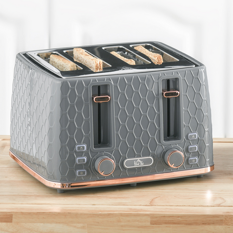 HOMCOM Toaster with 4 Slot, 7 Browning Levels, 1600W, Black Honeycomb
