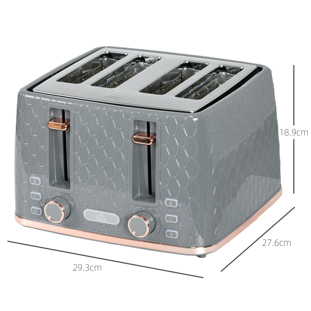 HOMCOM Toaster with 4 Slot, 7 Browning Levels, 1600W, Black Honeycomb