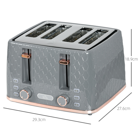 HOMCOM Toaster with 4 Slot, 7 Browning Levels, 1600W, Black Honeycomb