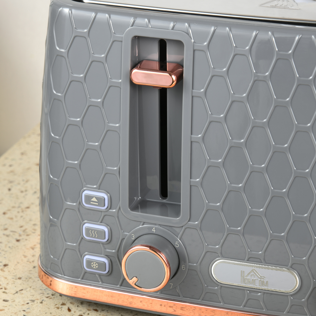HOMCOM Toaster with 4 Slot, 7 Browning Levels, 1600W, Black Honeycomb